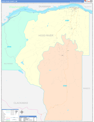 Hood River County, OR Wall Map Color Cast Style 2024
